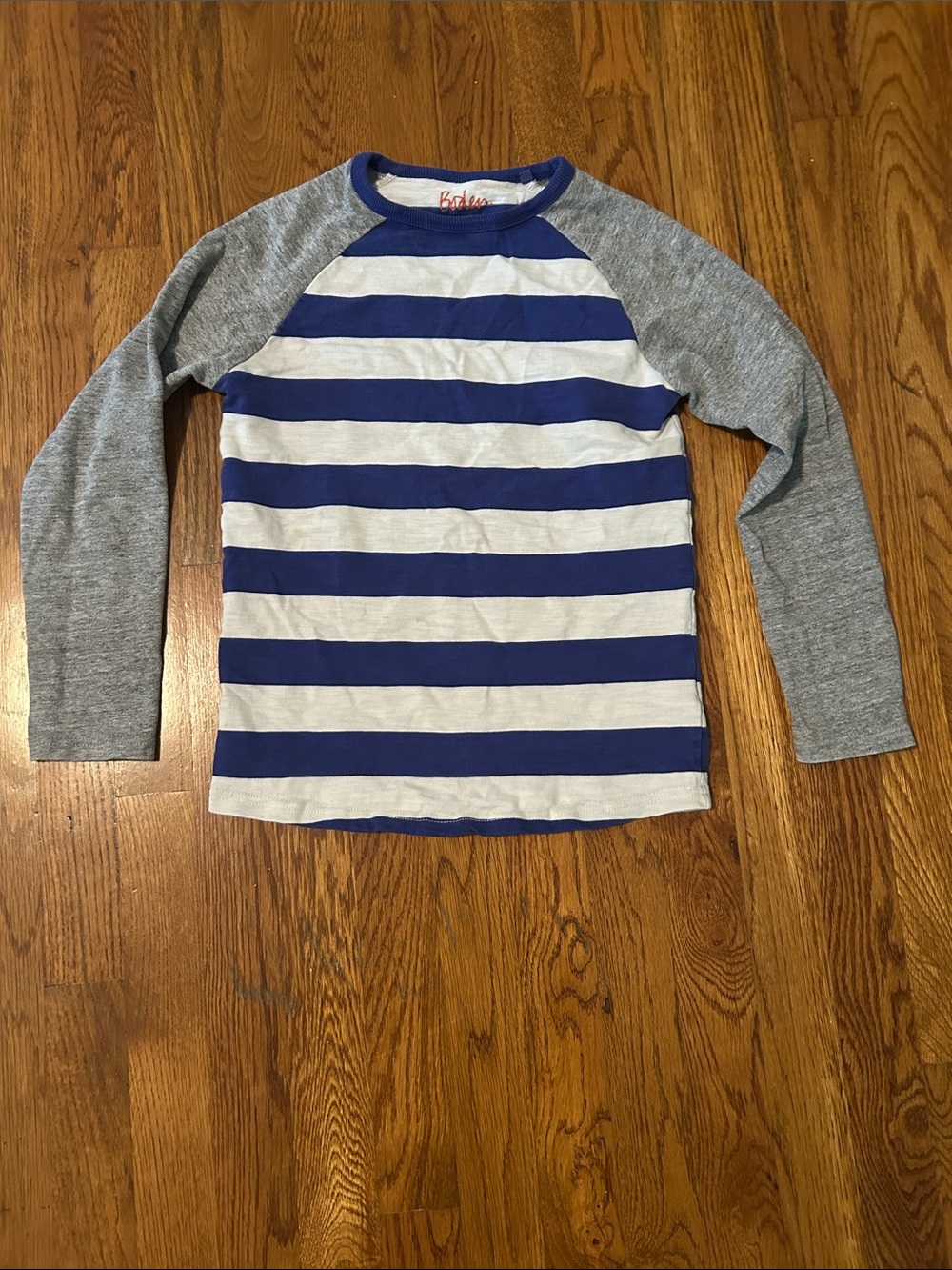 Boden Blue and White Striped Raglan Long Sleeve Tee